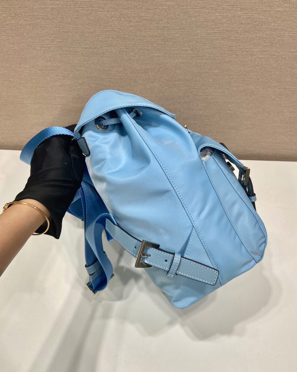 Small Re-Nylon Backpack In Blue For Women 11in/ 28cm 1BZ677_RV44_F0076_V_OOO
