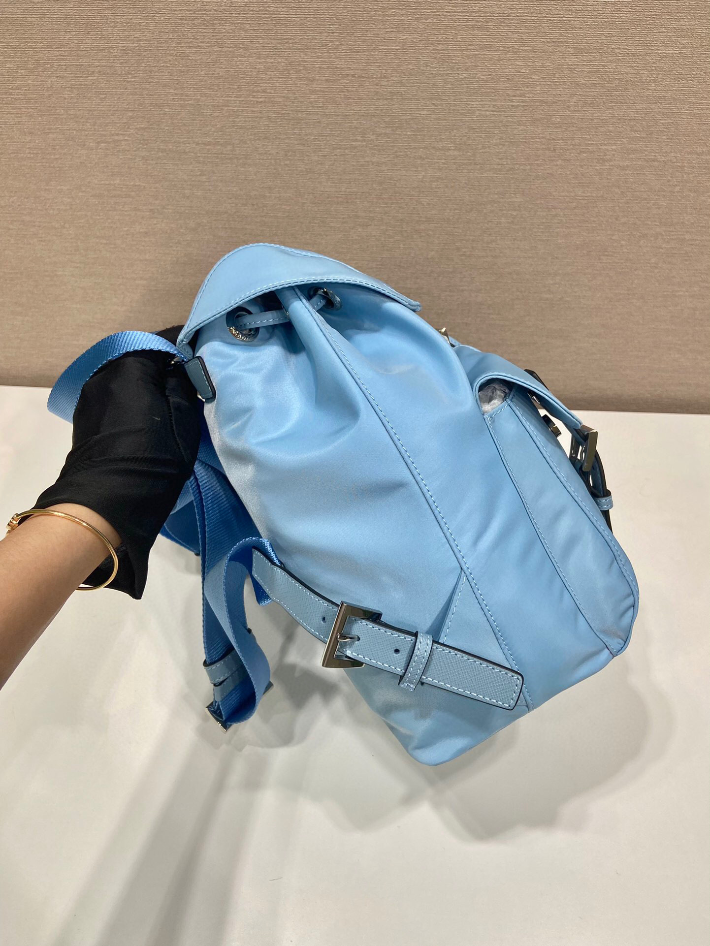 Small Re-Nylon Backpack In Blue For Women 11in/ 28cm 1BZ677_RV44_F0076_V_OOO - Image 7