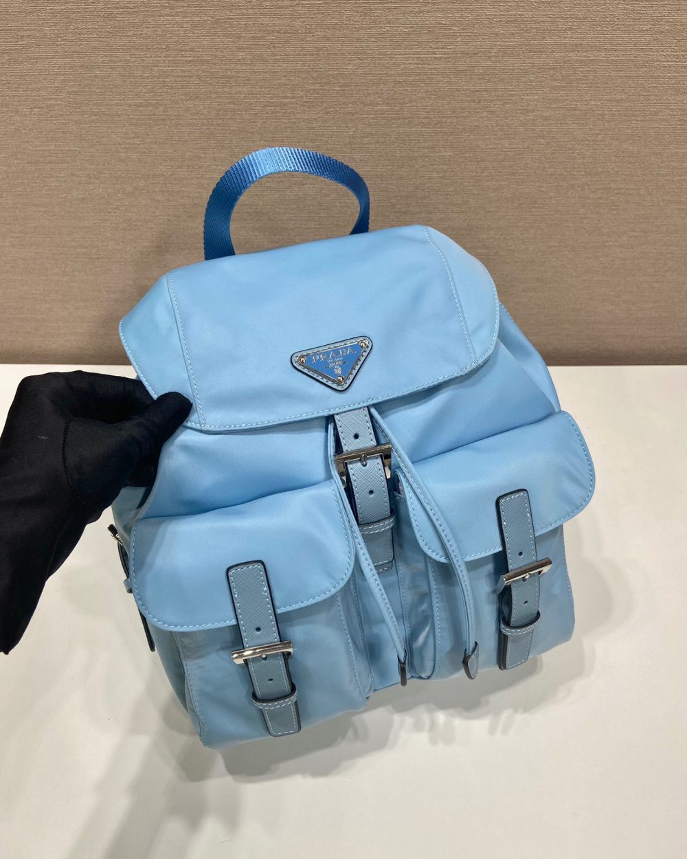 Small Re-Nylon Backpack In Blue For Women 11in/ 28cm 1BZ677_RV44_F0076_V_OOO
