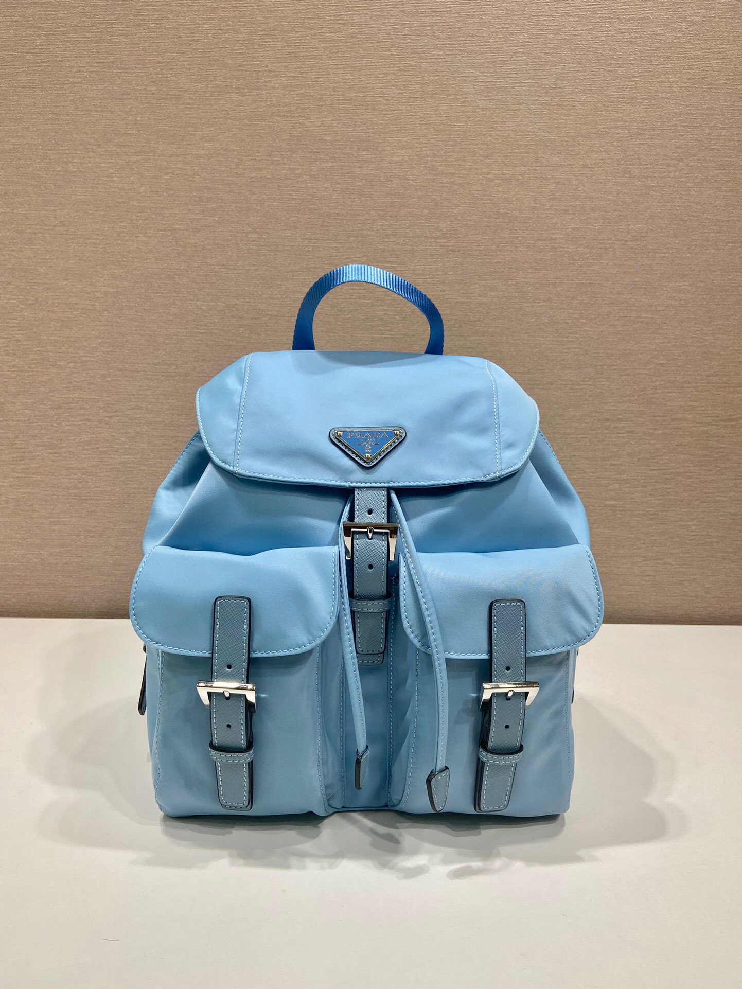 Small Re-Nylon Backpack In Blue For Women 11in/ 28cm 1BZ677_RV44_F0076_V_OOO - Image 2