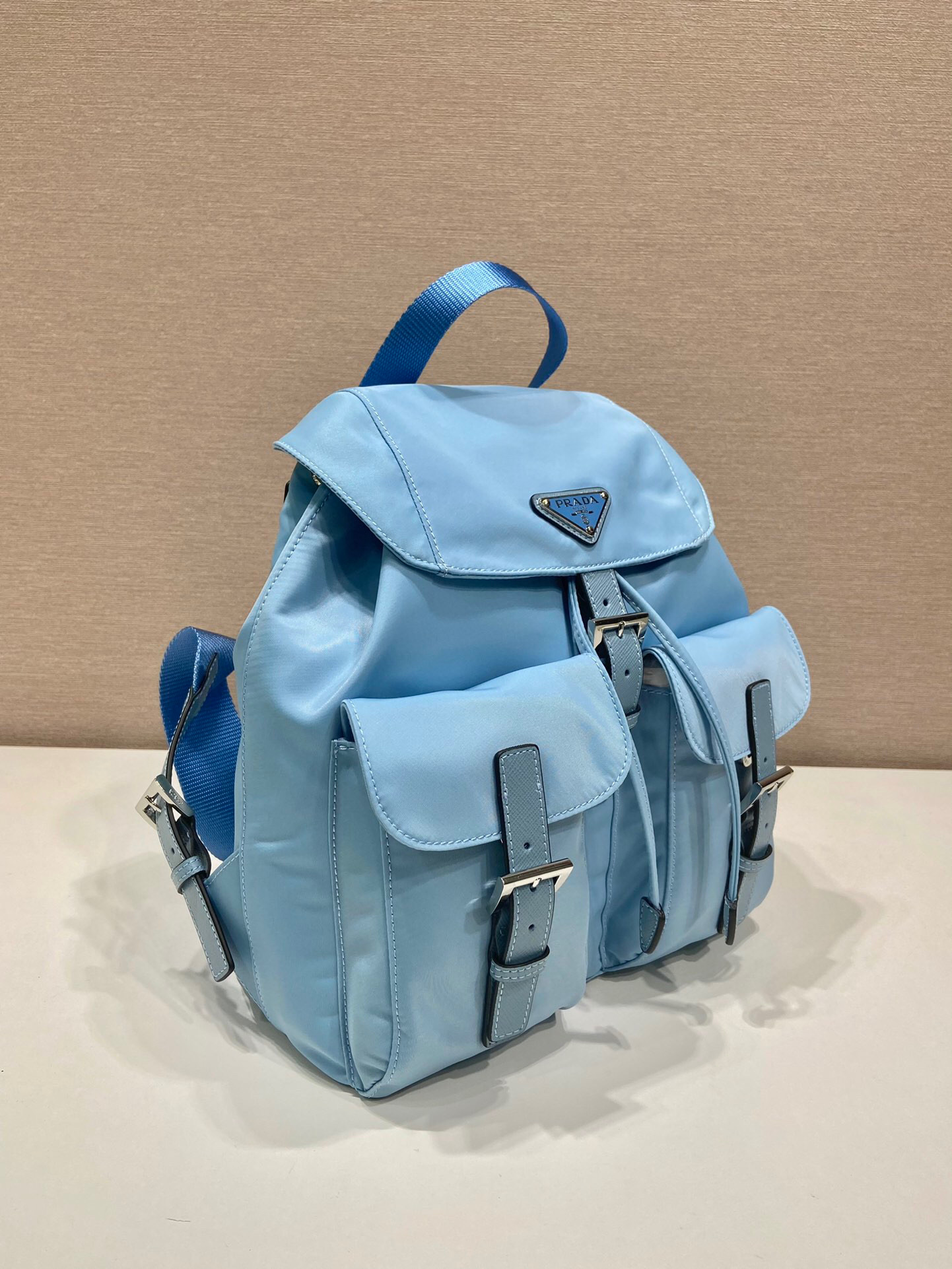 Small Re-Nylon Backpack In Blue For Women 11in/ 28cm 1BZ677_RV44_F0076_V_OOO - Image 3