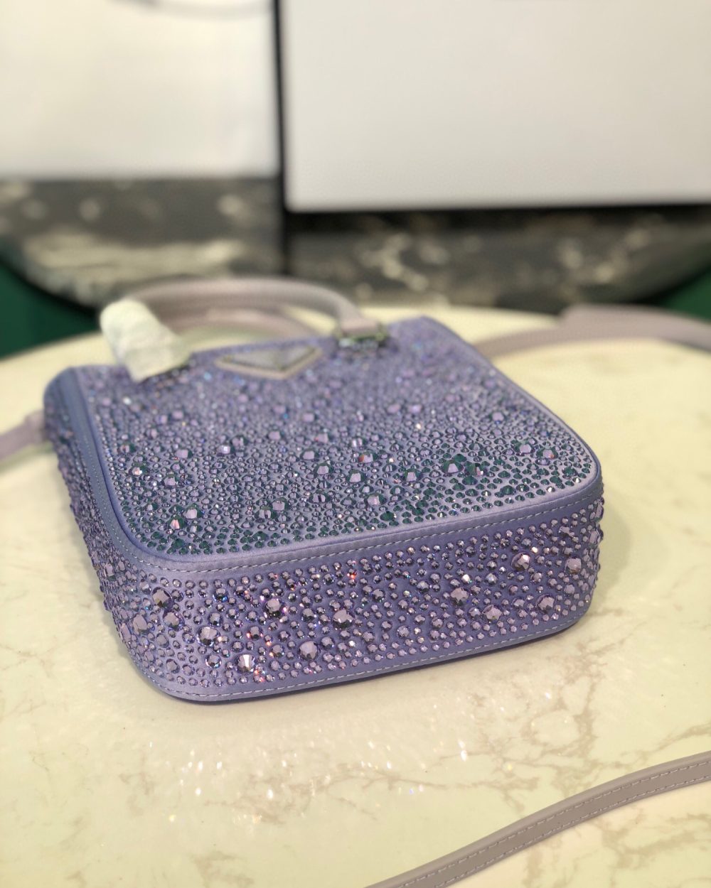 Small Satin Tote Bag With Sparkling Stone In Purple For Women 6.9in/ 17.5cm