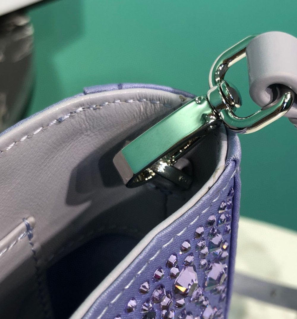 Small Satin Tote Bag With Sparkling Stone In Purple For Women 6.9in/ 17.5cm