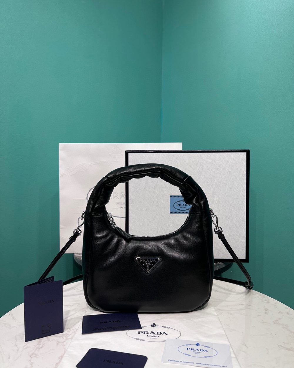 Soft Padded Nappa Mini-Bag In Black For Women 8.2 in/ 21cm 1BA384_2DYI_F0002_V_OVM