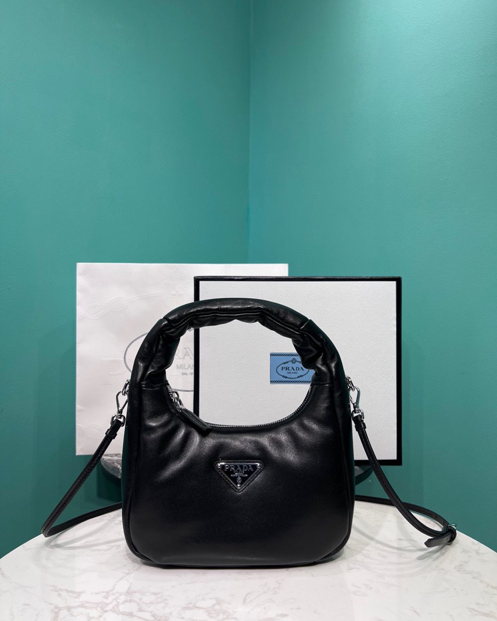 Soft Padded Nappa Mini-Bag In Black For Women 8.2 in/ 21cm 1BA384_2DYI_F0002_V_OVM