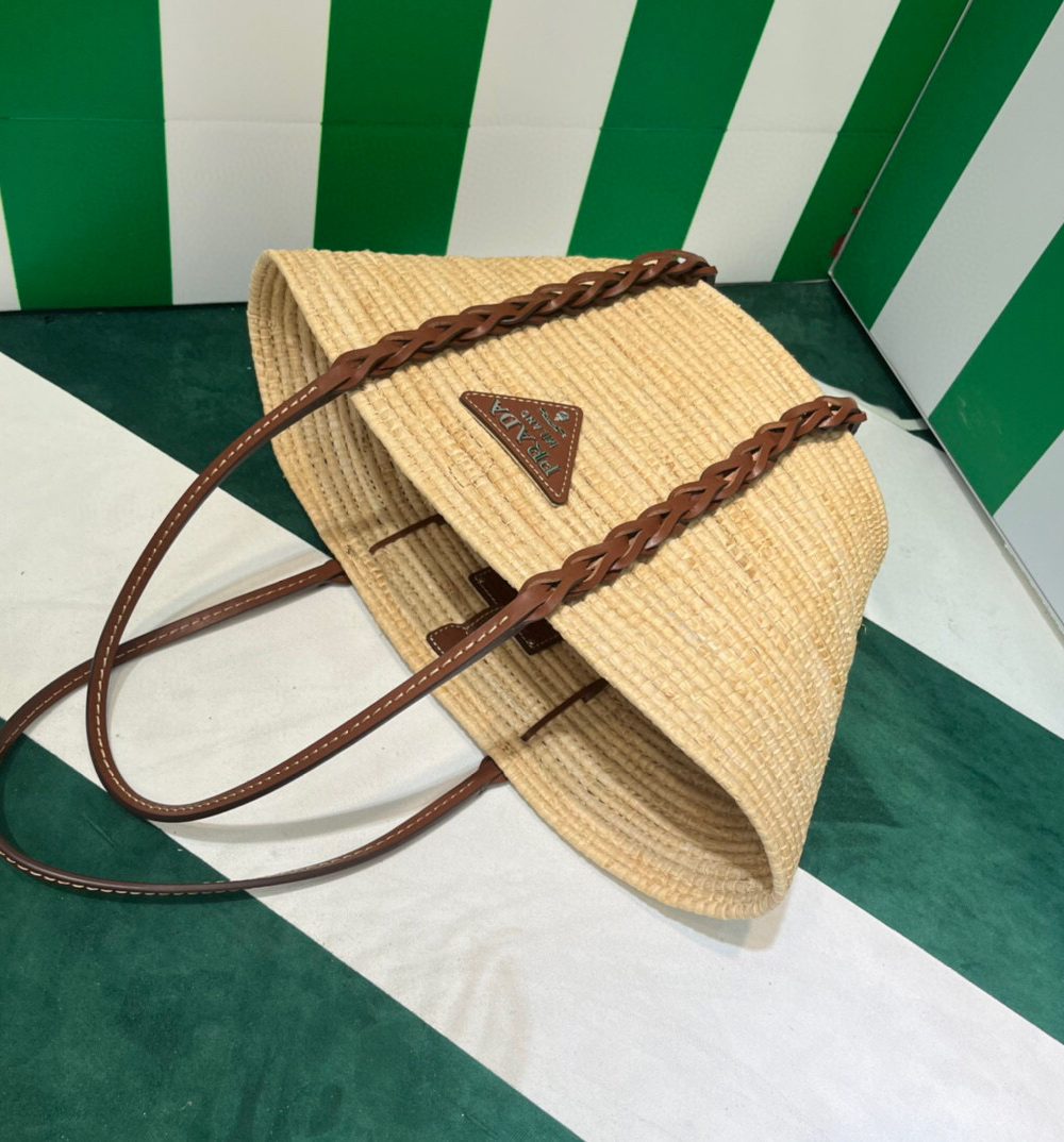 Straw And Shoulder Tote Bag In Beige For Women 9.8 in/25cm