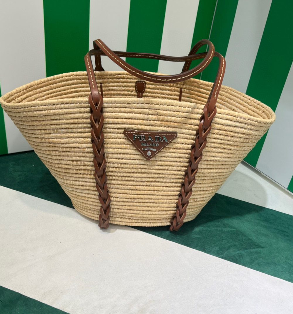 Straw And Shoulder Tote Bag In Beige For Women 9.8 in/25cm