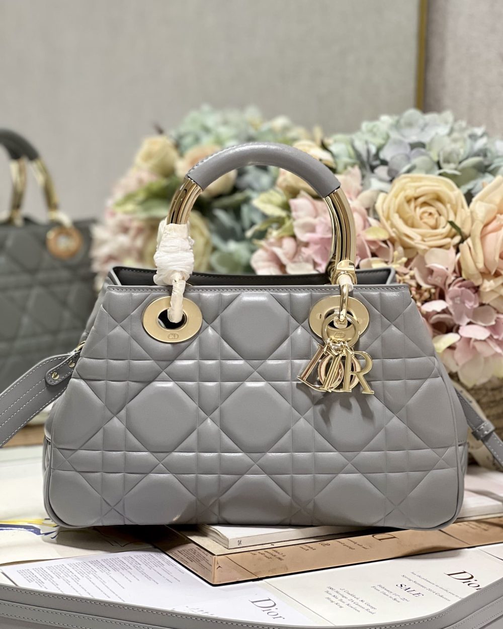 1:1 Replica The Medium Lady 95.22 Bag Black/White/Grey For Women 9.5in/ 24cm