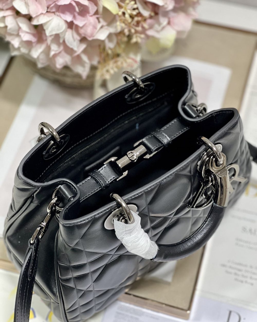 1:1 Replica The Medium Lady 95.22 Bag With Black Tone Hardware Black/White/Grey For Women 9.5in/ 24cm