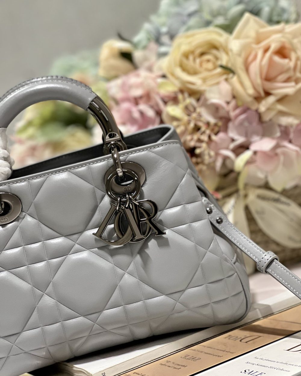 1:1 Replica The Medium Lady 95.22 Bag With Black Tone Hardware Black/White/Grey For Women 9.5in/ 24cm
