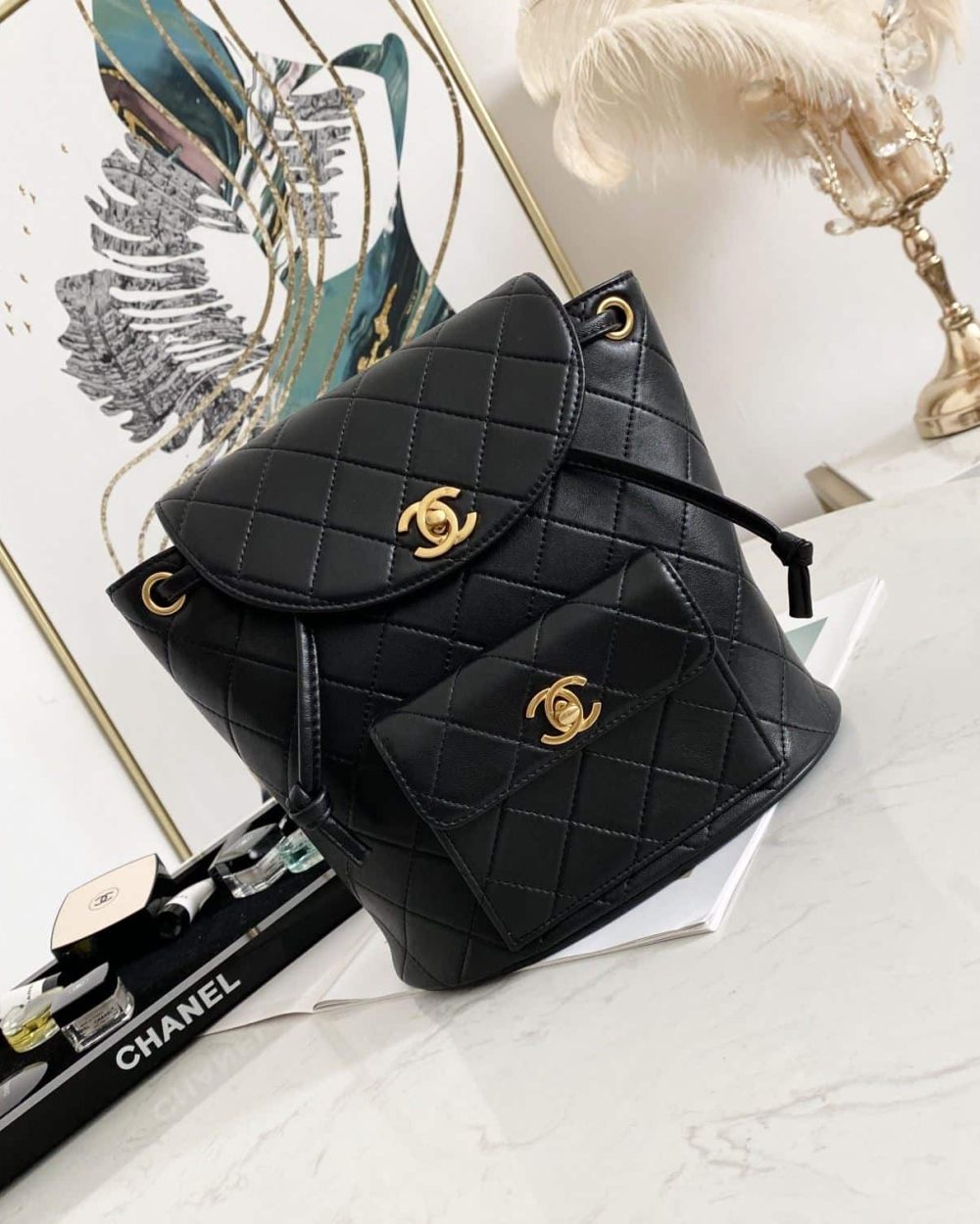 [REP 1:1] Vintage Duma Backpack Black/Brown For Women 8.3in / 21cm