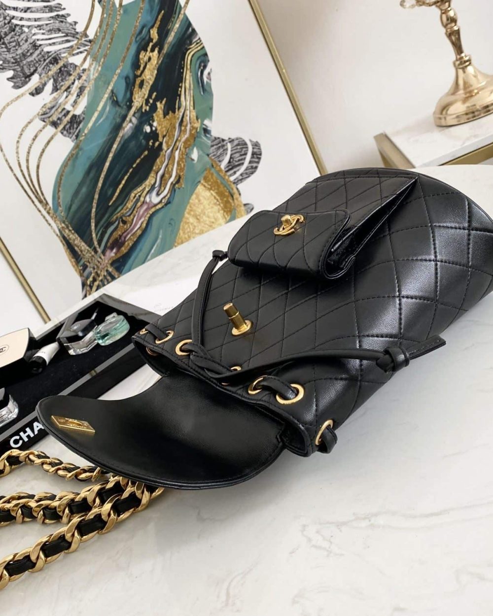 [REP 1:1] Vintage Duma Backpack Black/Brown For Women 8.3in / 21cm