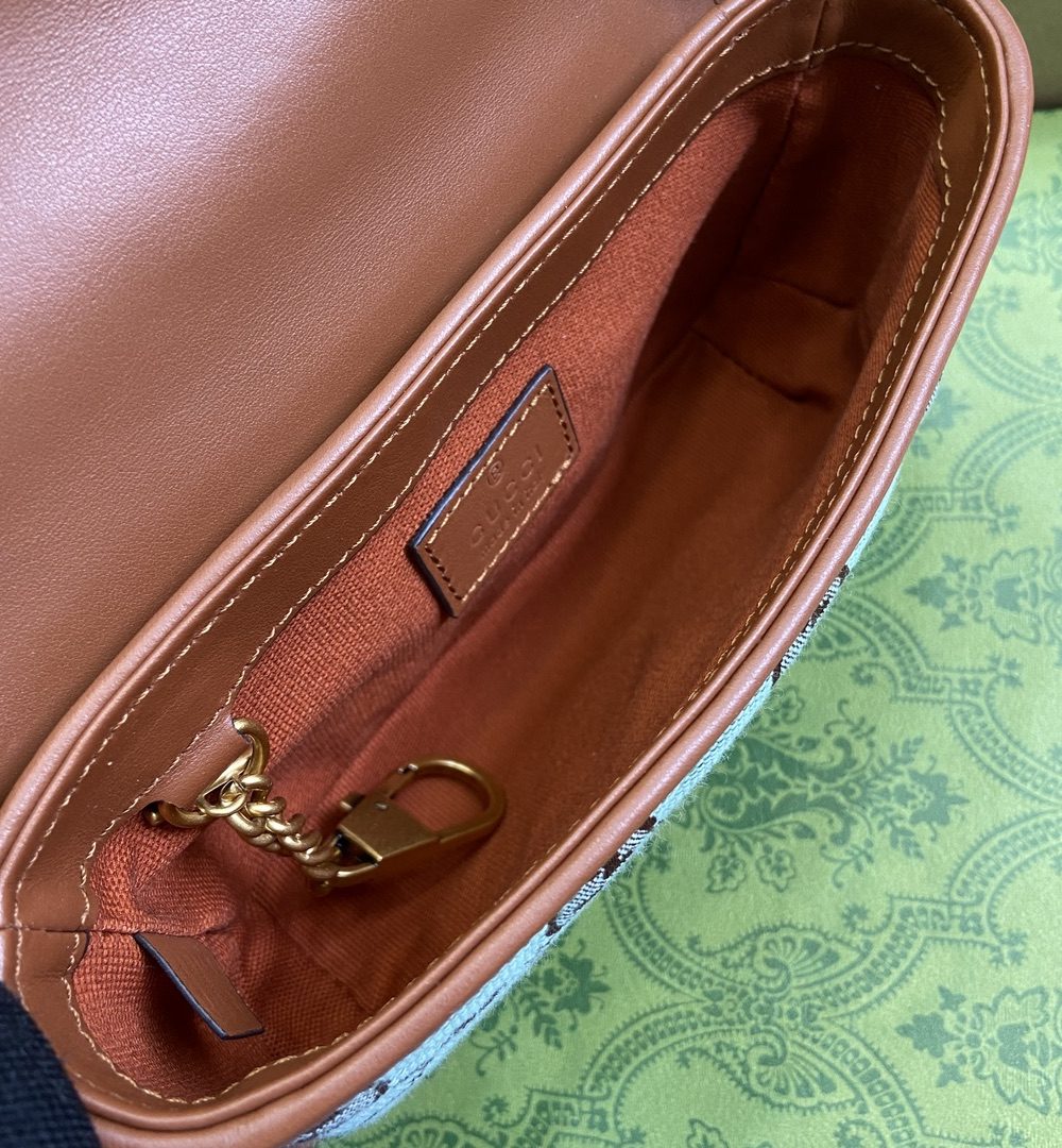 1:1 Replica GG SUPER MINI SHOULDER BAG Pale blue and brown canvas For Women 783141 FADAT 4941