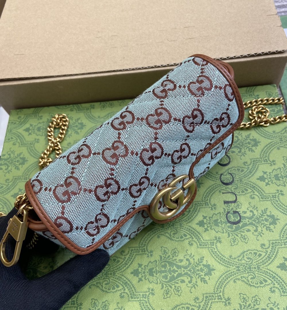 1:1 Replica GG SUPER MINI SHOULDER BAG Pale blue and brown canvas For Women 783141 FADAT 4941