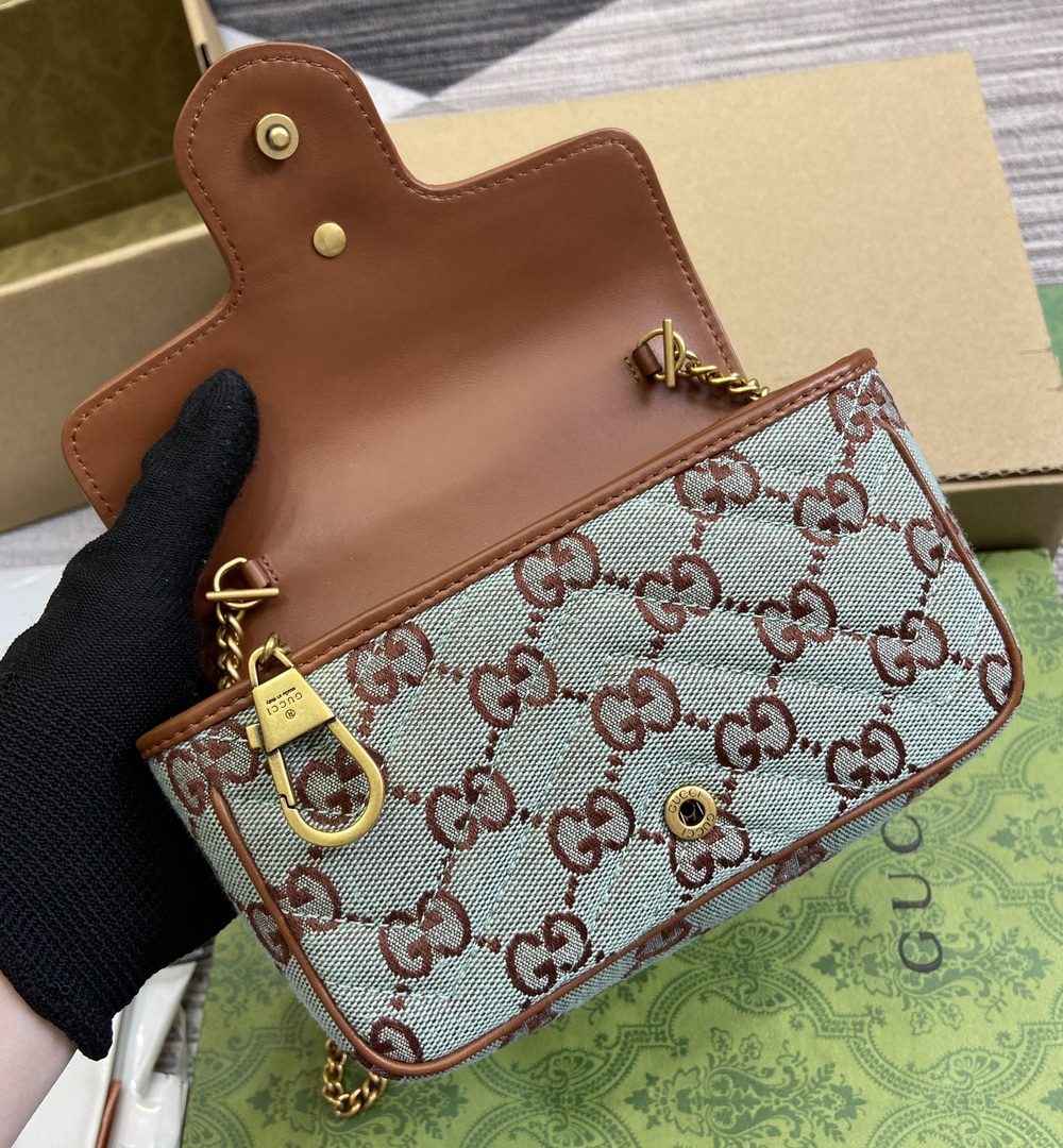 1:1 Replica GG SUPER MINI SHOULDER BAG Pale blue and brown canvas For Women 783141 FADAT 4941