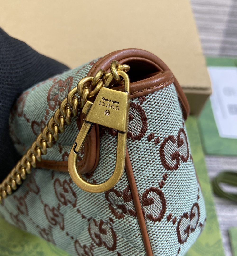 1:1 Replica GG SUPER MINI SHOULDER BAG Pale blue and brown canvas For Women 783141 FADAT 4941