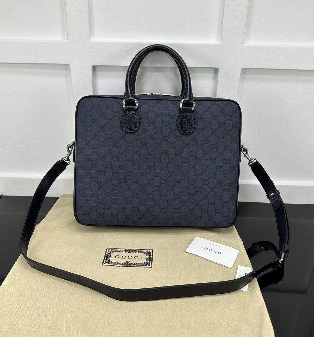 1:1 Replica Ophidia Medium GG Briefcase Dark Blue Exclusive For Men 792116 FACJT 8441