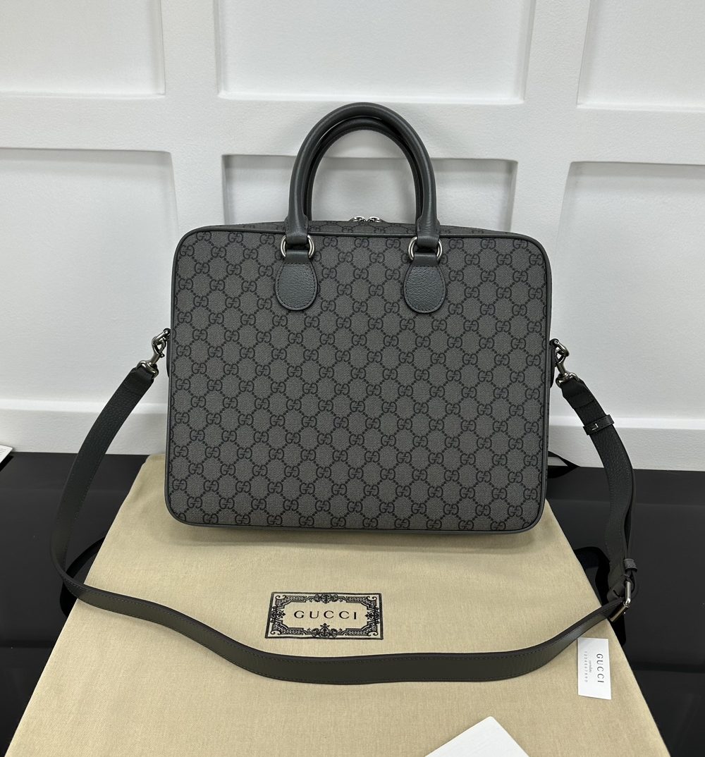 1:1 Replica Ophidia Medium GG Briefcase Dark grey Exclusive For Men 792116 FACJT 1244