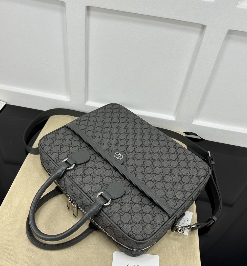 1:1 Replica Ophidia Medium GG Briefcase Dark grey Exclusive For Men 792116 FACJT 1244