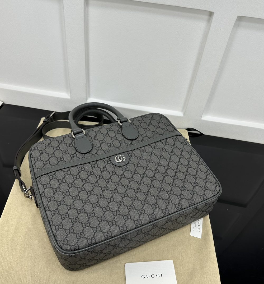 1:1 Replica Ophidia Medium GG Briefcase Dark grey Exclusive For Men 792116 FACJT 1244