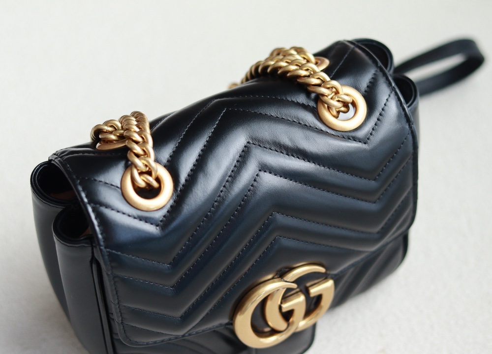 1:1 Replica GG MARMONT MINI SHOULDER BAG P Black matelassé chevron leather Exclusive For Women 739682 AABZC 1000