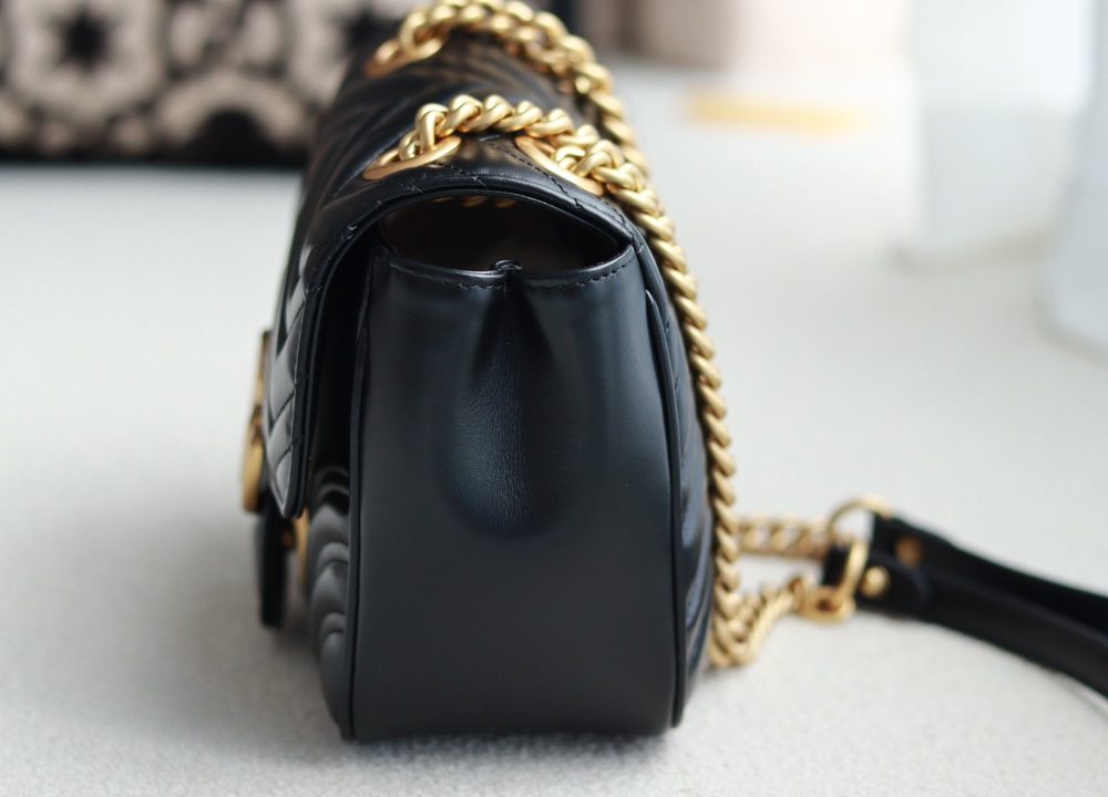 1:1 Replica GG MARMONT MINI SHOULDER BAG P Black matelassé chevron leather Exclusive For Women 739682 AABZC 1000