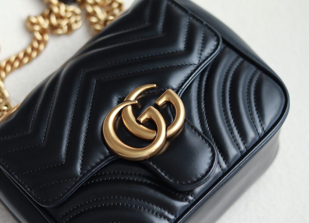 1:1 Replica GG MARMONT MINI SHOULDER BAG P Black matelassé chevron leather Exclusive For Women 739682 AABZC 1000