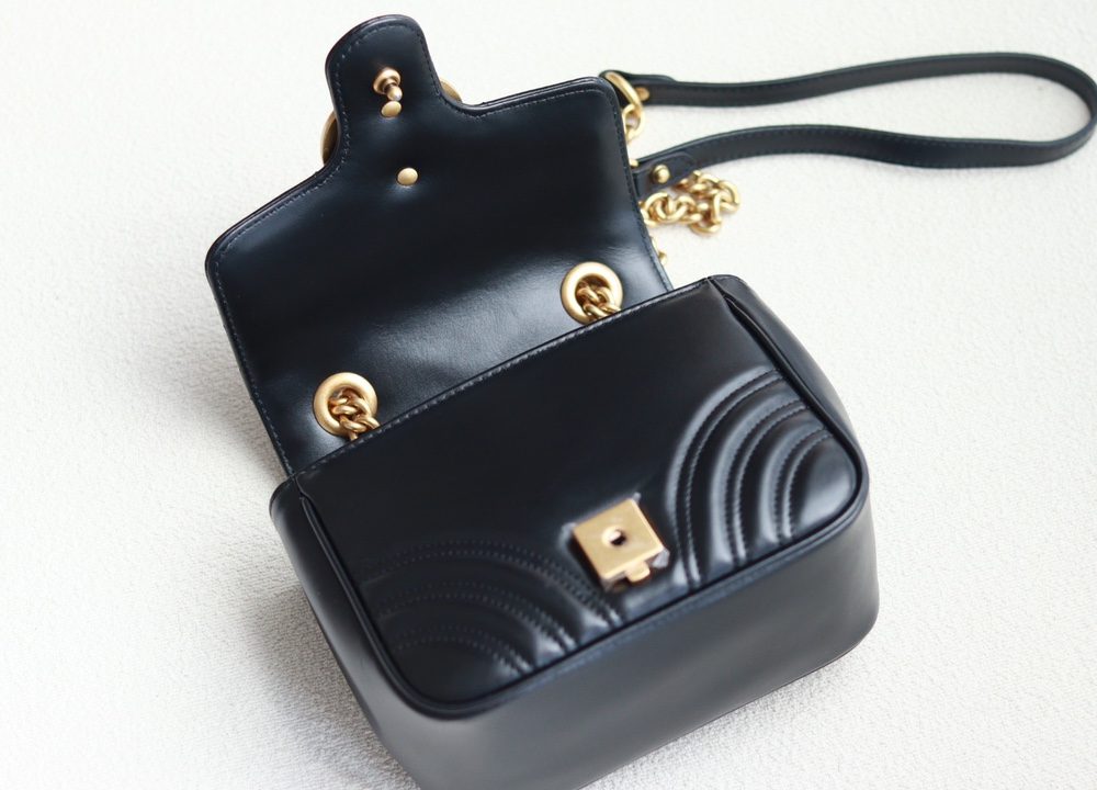 1:1 Replica GG MARMONT MINI SHOULDER BAG P Black matelassé chevron leather Exclusive For Women 739682 AABZC 1000