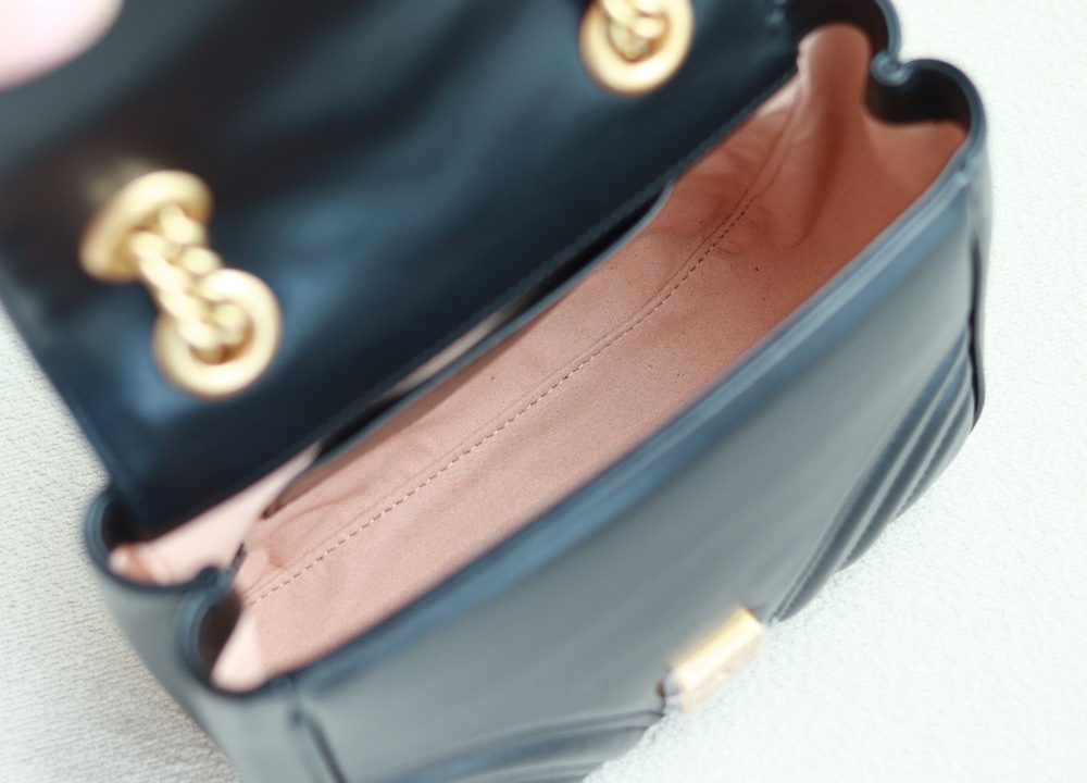 1:1 Replica GG MARMONT MINI SHOULDER BAG P Black matelassé chevron leather Exclusive For Women 739682 AABZC 1000