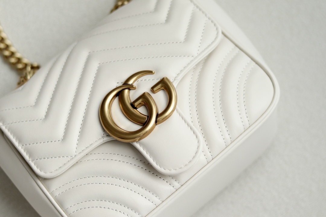 1:1 Replica GG MARMONT MINI SHOULDER BAG P White matelassé chevron leather Exclusive For Women 739682 AABZC 9022 - Image 5