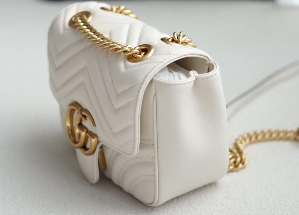 1:1 Replica GG MARMONT MINI SHOULDER BAG P White matelassé chevron leather Exclusive For Women 739682 AABZC 9022