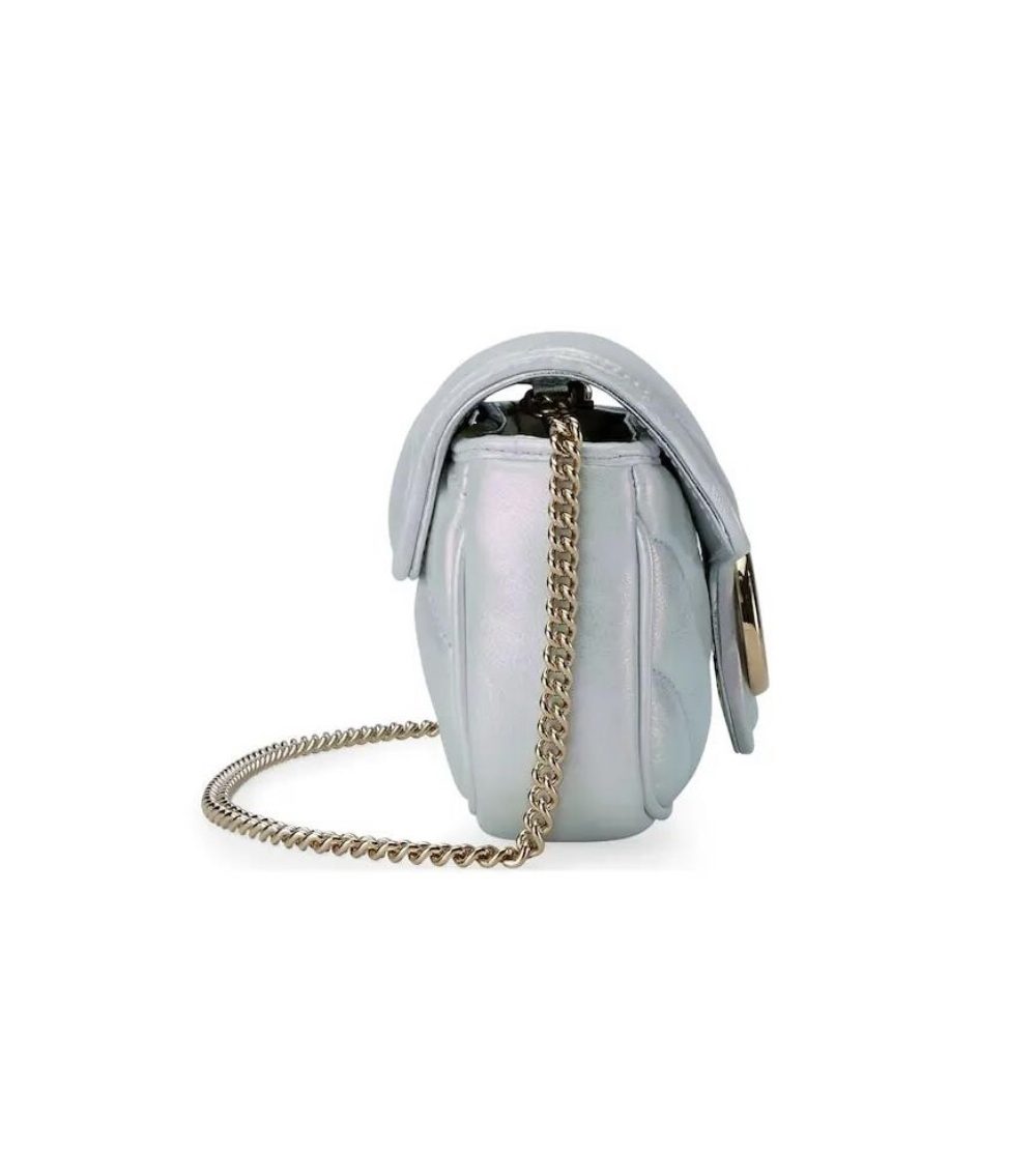 1:1 Replica GG MARMONT SUPER MINI BAG P Light blue iridescent matelassé chevron leather Exclusive For Women ‎476433 AAC2U 4923