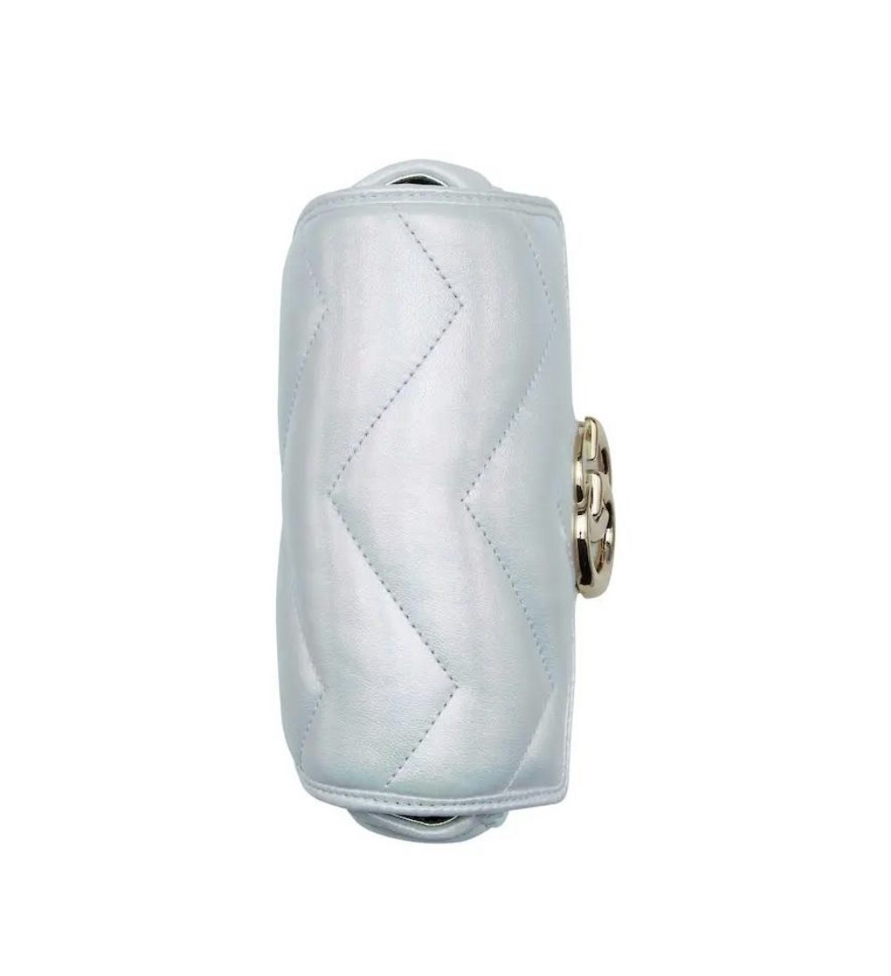 1:1 Replica GG MARMONT SUPER MINI BAG P Light blue iridescent matelassé chevron leather Exclusive For Women ‎476433 AAC2U 4923