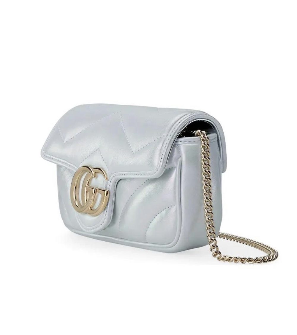 1:1 Replica GG MARMONT SUPER MINI BAG P Light blue iridescent matelassé chevron leather Exclusive For Women ‎476433 AAC2U 4923