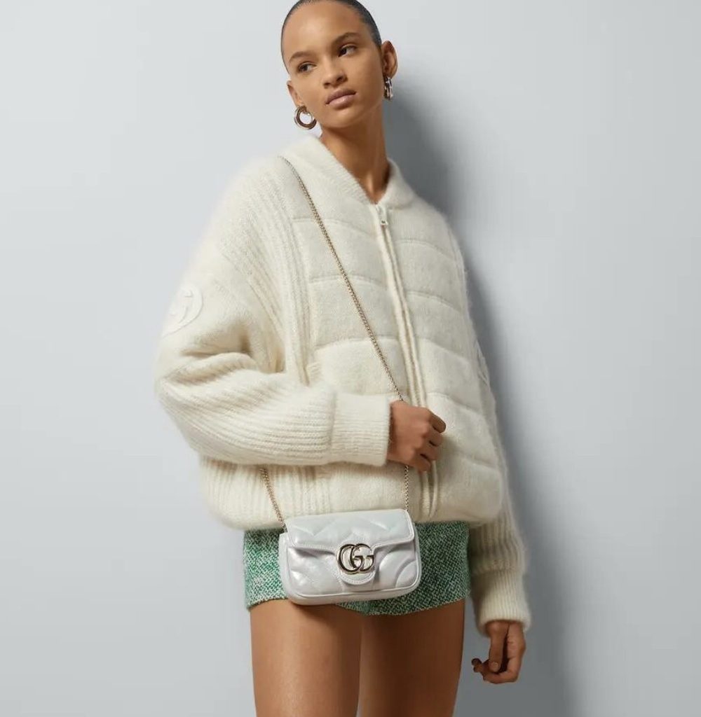 1:1 Replica GG MARMONT SUPER MINI BAG P Light blue iridescent matelassé chevron leather Exclusive For Women ‎476433 AAC2U 4923