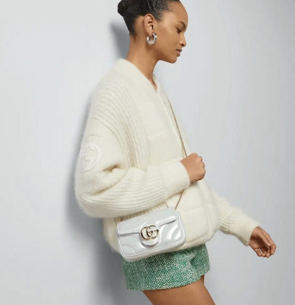 1:1 Replica GG MARMONT SUPER MINI BAG P Light blue iridescent matelassé chevron leather Exclusive For Women ‎476433 AAC2U 4923