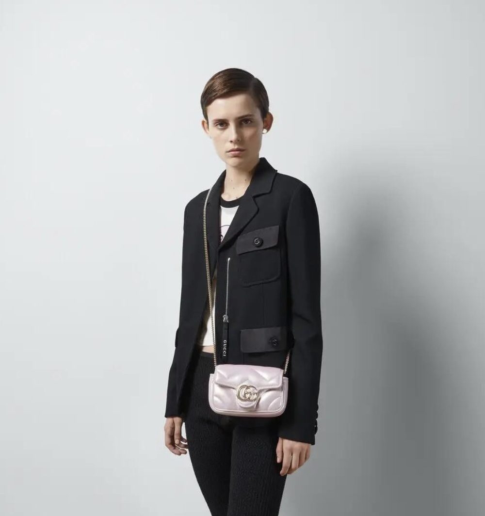 1:1 Replica GG MARMONT SUPER MINI BAG P Pink iridescent matelassé chevron leather Exclusive For Women ‎476433 AAC2U 5826