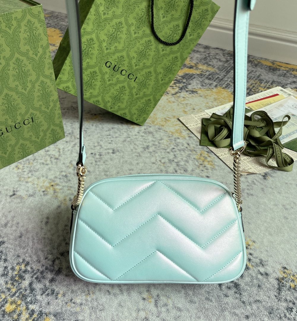 1:1 Replica GG MARMOUNT SMALL SHOULDER BAG P Blue iridescent quilted chevron leather Exclusive For Women 447632 AAC2V 4923