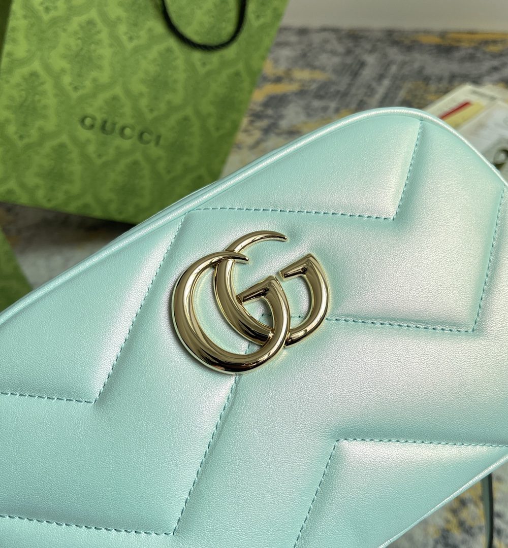 1:1 Replica GG MARMOUNT SMALL SHOULDER BAG P Blue iridescent quilted chevron leather Exclusive For Women 447632 AAC2V 4923