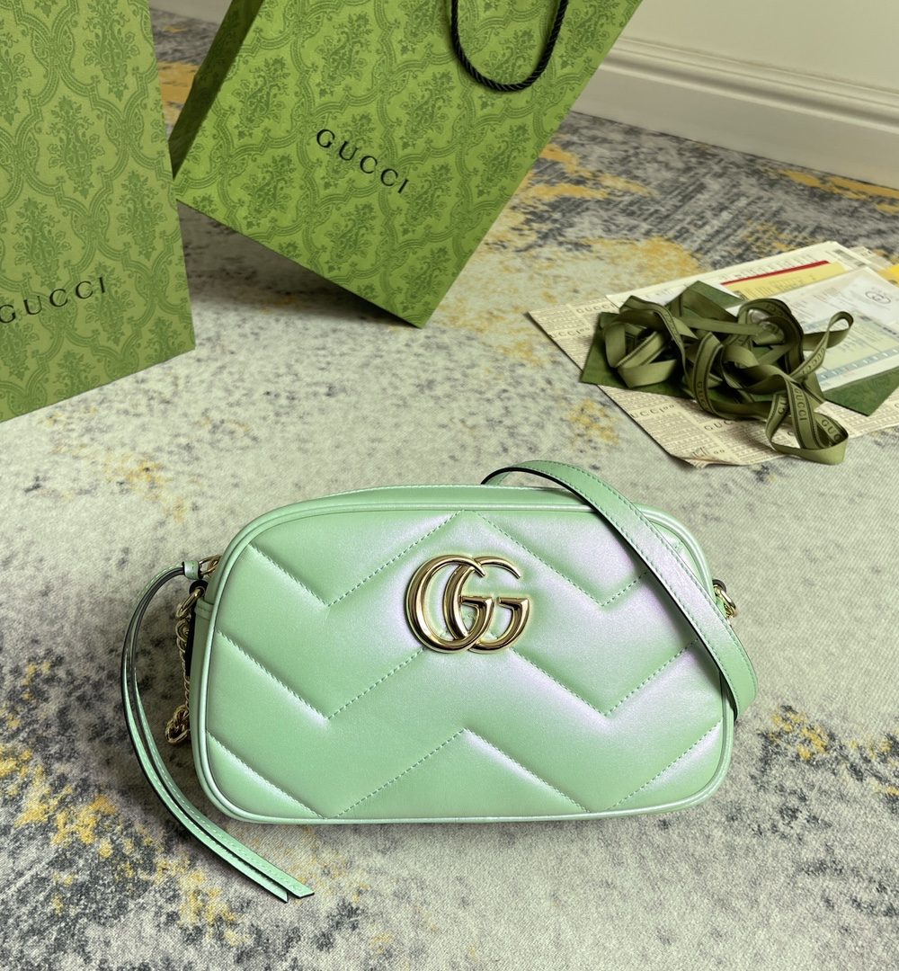 1:1 Replica GG MARMOUNT SMALL SHOULDER BAG P Green iridescent quilted chevron leather Exclusive For Women 447632 AAC2V 3404