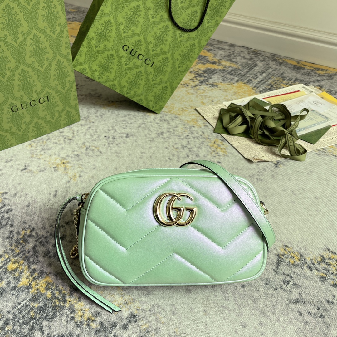 1:1 Replica GG MARMOUNT SMALL SHOULDER BAG P Green iridescent quilted chevron leather Exclusive For Women 447632 AAC2V 3404 - Image 2