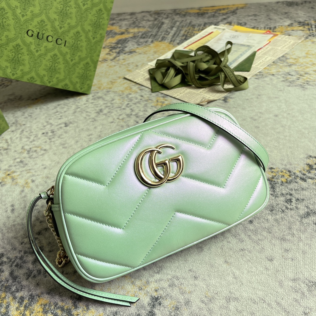 1:1 Replica GG MARMOUNT SMALL SHOULDER BAG P Green iridescent quilted chevron leather Exclusive For Women 447632 AAC2V 3404 - Image 3