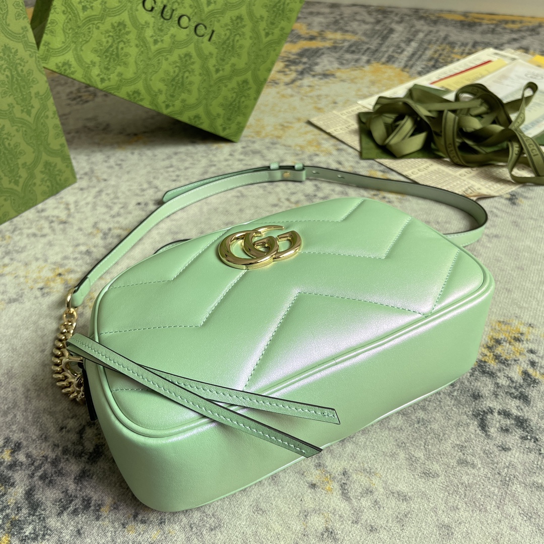 1:1 Replica GG MARMOUNT SMALL SHOULDER BAG P Green iridescent quilted chevron leather Exclusive For Women 447632 AAC2V 3404 - Image 4