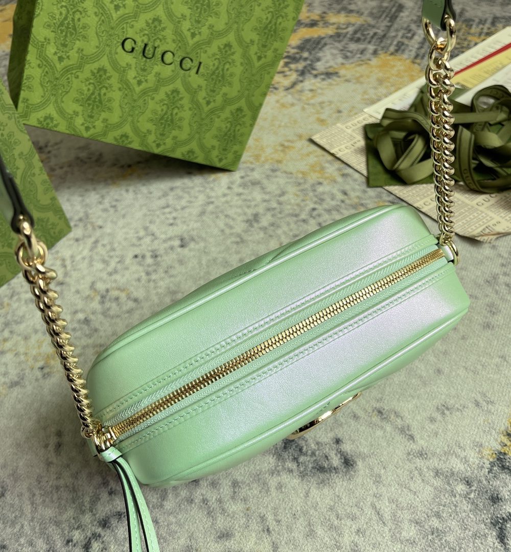 1:1 Replica GG MARMOUNT SMALL SHOULDER BAG P Green iridescent quilted chevron leather Exclusive For Women 447632 AAC2V 3404