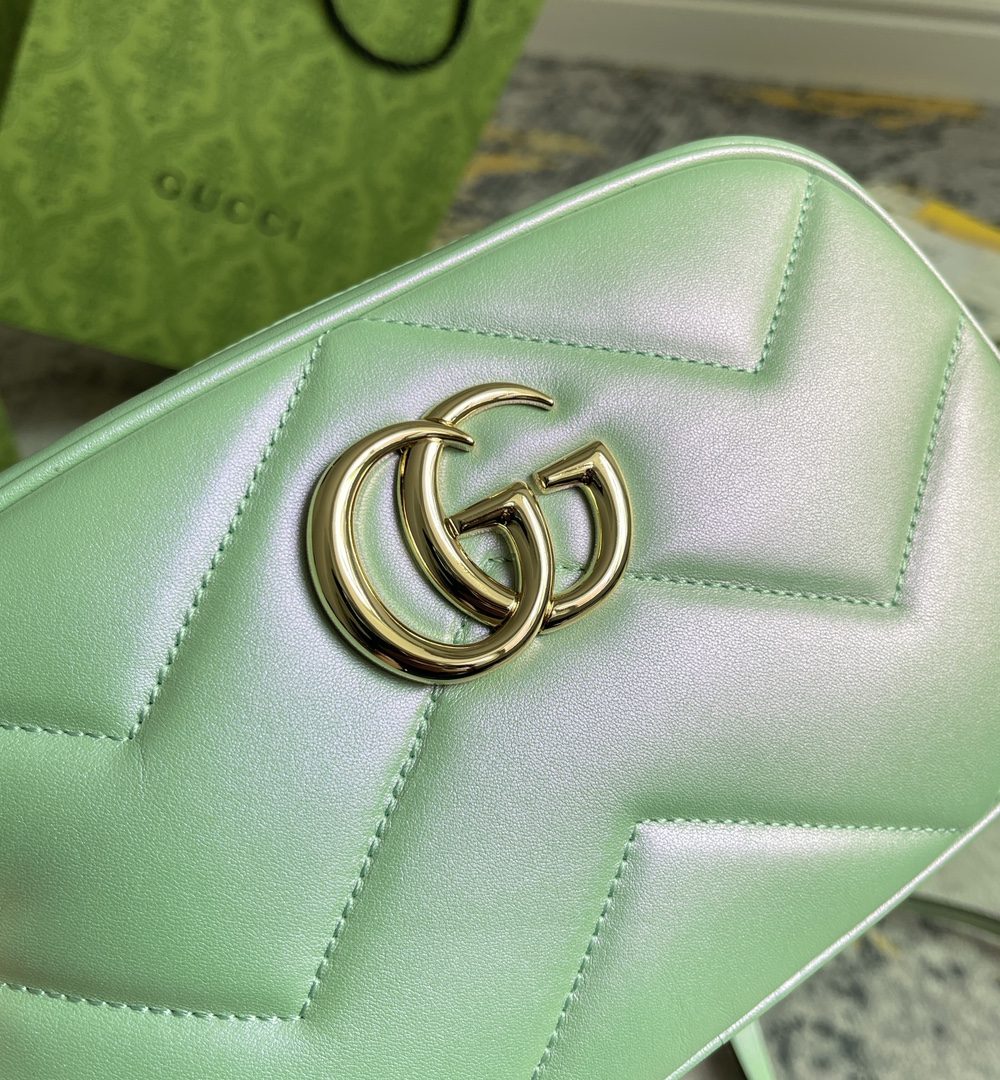 1:1 Replica GG MARMOUNT SMALL SHOULDER BAG P Green iridescent quilted chevron leather Exclusive For Women 447632 AAC2V 3404
