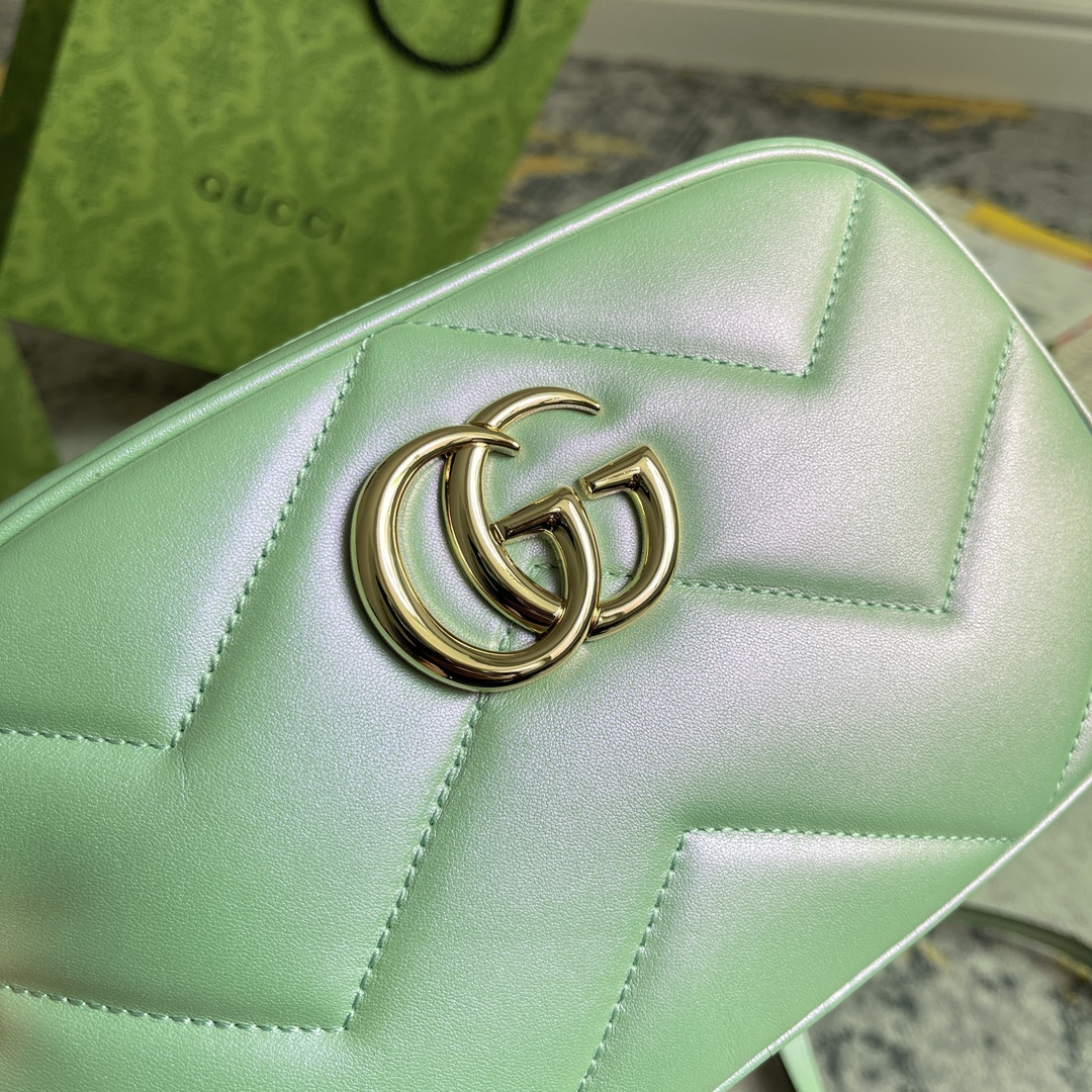 1:1 Replica GG MARMOUNT SMALL SHOULDER BAG P Green iridescent quilted chevron leather Exclusive For Women 447632 AAC2V 3404 - Image 7