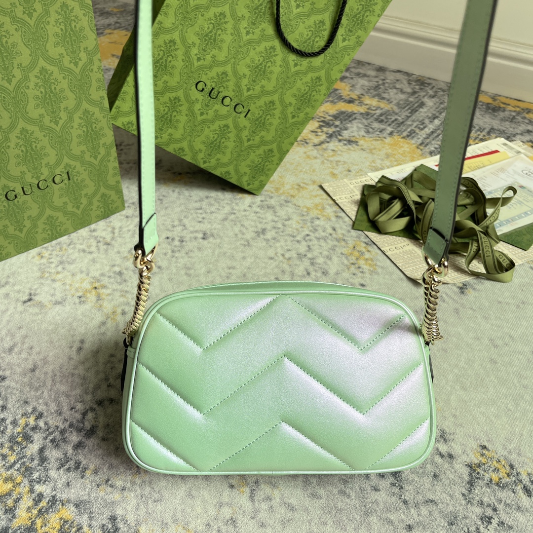 1:1 Replica GG MARMOUNT SMALL SHOULDER BAG P Green iridescent quilted chevron leather Exclusive For Women 447632 AAC2V 3404 - Image 9