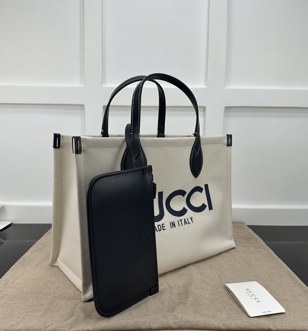 1:1 Replica GG MEDIUM TOTE BAG WITH GUCCI PRINT P BLACK  Exclusive For Women 772176