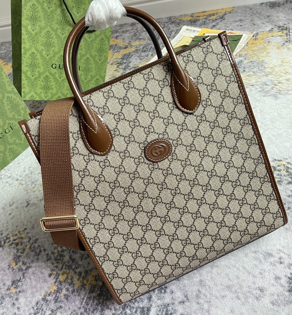 1:1 Replica GG SMALL TOTE WITH INTERLOCKING G P Beige and ebony GG Supreme canvas Exclusive For Women‎ 723308 92THG 8563