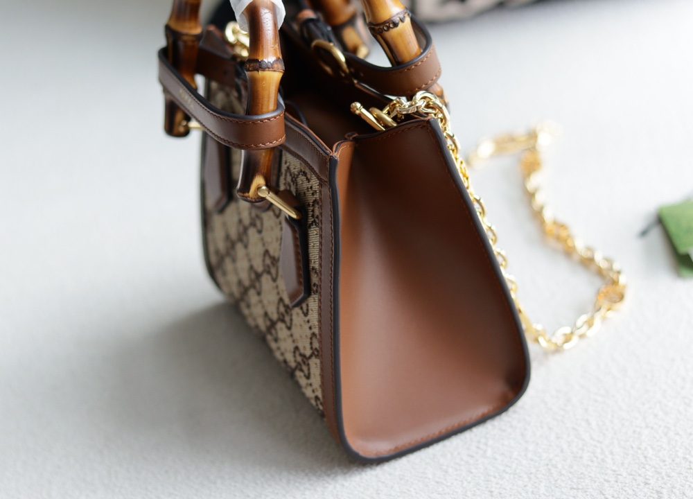 1:1 Replica GUCCI DIANA MINI TOTE BAG P Camel and ebony GG canvas with crystals Exclusive For Women ‎707449 21HRG 2687